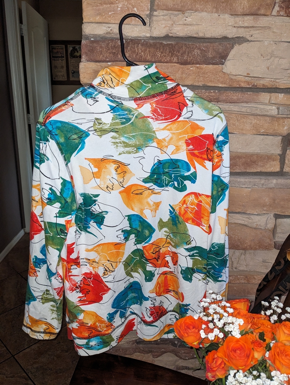 Chico's Colorful Abstract Fish Zip Jacket - Picture 3 of 9